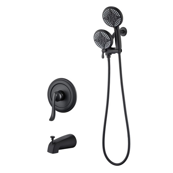 ELLO&ALLO Matte Black Shower Faucet Set with Tub Spout, Single