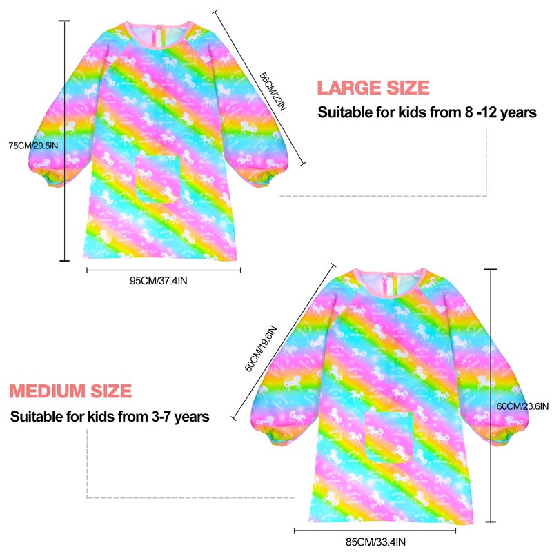 Fiodrimy - Delantal impermeable para niñas y niños, Arcoíris Unicornio,