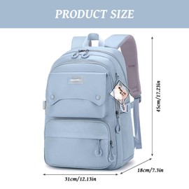 Aucuu School Daypack, Large Capacity School Backpack with Pendant, Multi-pocket Rucksack, Lightweight Casual Daypacks for Middle Elementary, Sch-ool Bag for Girls, Boys, Campus, Travel, Daily