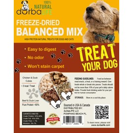 Balanced Mix Freeze-Dried Dog & Cat Treats Food Topper 2.1oz (60g) Chicken | Duck | Beef & Duck Liver