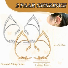 FENQURO 2 Pairs of Elf Ears, Ear Cuff Elf Earrings for Women, Elf Ears, Catwoman Ears, Elf Ears, Elf Ears, Elf Ears, Jewellery for Elves Costume, Fairy Costumes, Women, Cosplay Costume