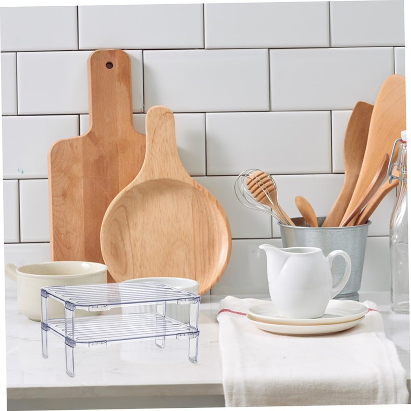 SHOWERORO 2pcs stacking shelf freezer rack Kitchen Storage Rack foldable