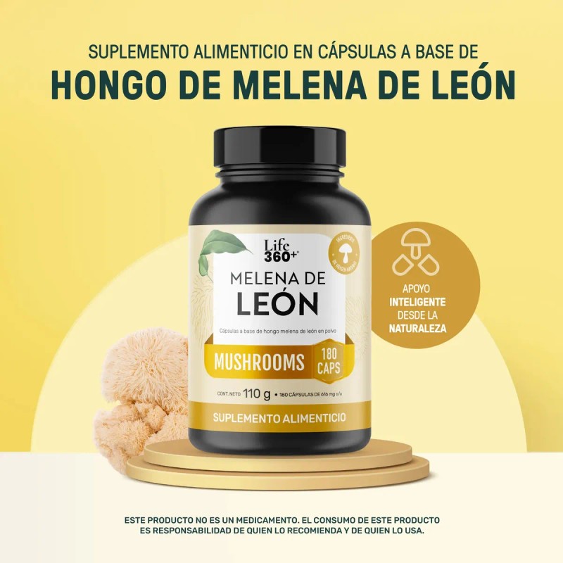 Hongo Melena León 180 Cápsulas Sabor Suplemento Alimenticio Life360