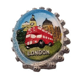 London Icons in the London Eye Fridge Magnet - Big Ben - Tower Bridge - St. Paul's Cathedral - Red Double-Decker Routemaster Bus - British Souvenir from England UK