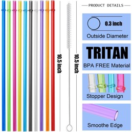 ALINK 10 Pieces 10.5 Inch Reusable Plastic Straws without BPA, Colourful Straws for 40/30/24 oz Glass and Cups, with Cleaning Brushes