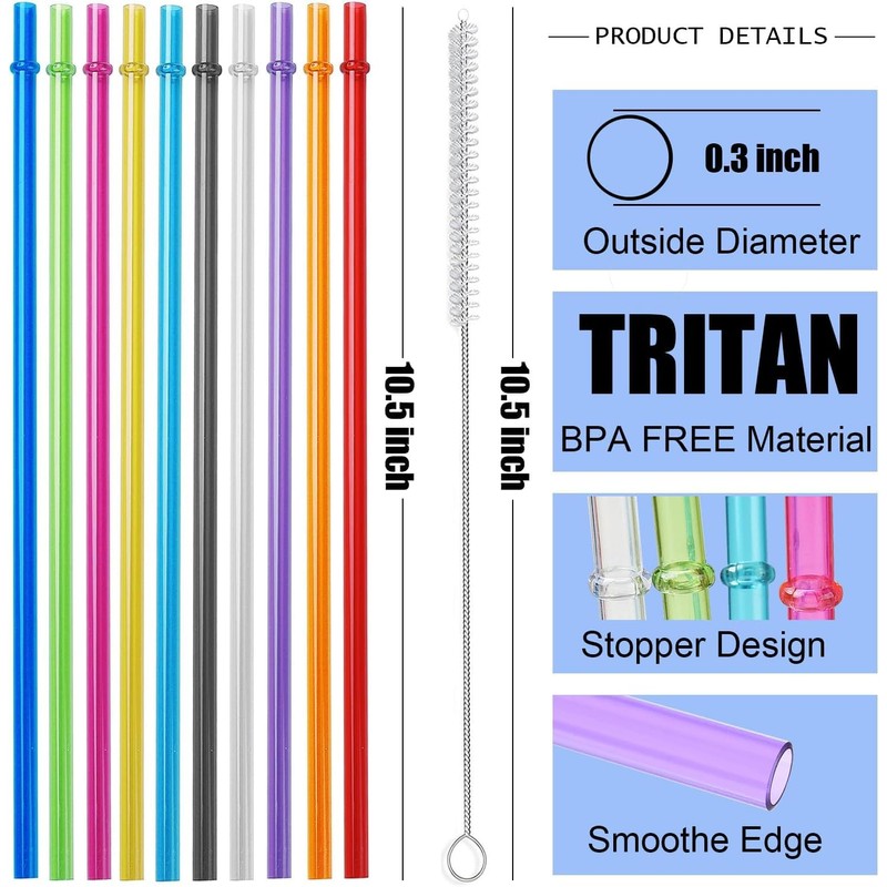 ALINK 10 Pieces 10.5 Inch Reusable Plastic Straws without BPA,