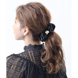 VINGTAINE H-993-BK- Cotton Pearl, Bijou, Satin, Ribbon, Banana Clip, Elegant Hair Clip, Hair Accessories, Kiska