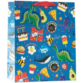 Design By Violet Party Time Kids Character Paper Gift Bag With Matching Gift Tag Blue Childs Happy Birthday Kids Gift Wrap Occasion Present Large