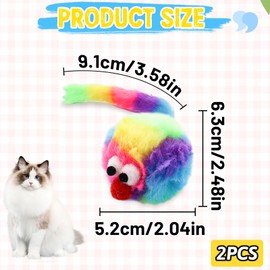 Andiker 2pcs Cat Mouse Toys, Cat Plush Toys with Rainbow Rat Tail Design Built-in Sounding Stone Skin-friendly Rabbit Plush Cute Vivid Cat Toy for Indoor Cat Reducing Boredom Releasing Stress