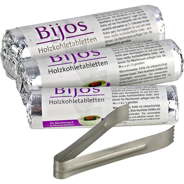 Bijos Charcoal Tablets Set with Tongs and 10 Pieces (1