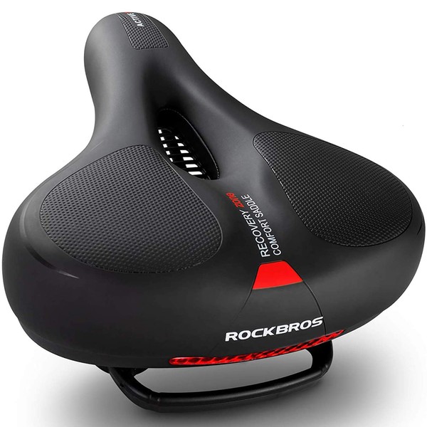 ROCKBROS Bicycle Saddle, Super Thick, Painless, Memory Foam, Saddle Cushion, Suspension, Shock-Absorbing, Perforation, Breathable, Soft, Waterproof, Reflective Back Tape, Mamachari Cross Bike (Red)