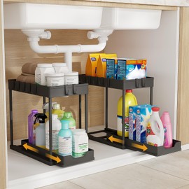 Meltrck 2 Pack Multi-Purpose Pull-Out Storage Organizers, Under Sink Organizers and Storage for Bathroom & Kitchen, Under Cabinet Organizers and storage, 12.8 Inch, Black