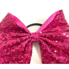 COTIM COYIN Sequins Hair Bows for Women Girls, Large Bow Clips Glitter Cheer Bowknot Elastic Hair Tie, Fuchsia