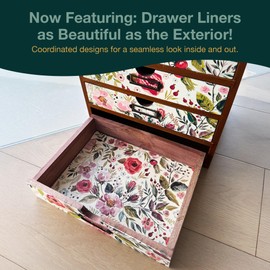 4-Drawer Vintage Desk Organizer in Floral Design - Wooden Storage Drawers for Tabletop - Vintage Style Desktop Organizing Cabinet with 4 Drawers - Office Study Table Wood Storage Box Organizer