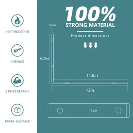 HEART ART 2 Pack Shelf Brackets 12 inch,L Brackets for shelves,Black Heavy Duty Metal Shelf Brackets,12”x6”x1.4”