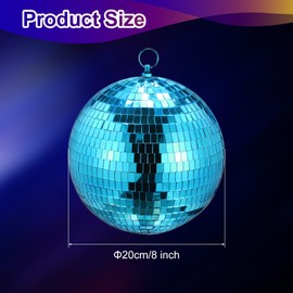 MECCANIXITY Mirror Ball, 8 Inch Glass Disco Balls Decoration Disco Reflective Balls with Hanging Ring Blue for DJ Club Stage Wedding Holiday Bar Party Decorations