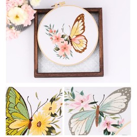 Elvaesther Embroidery Starter Kit, Butterfly Pattern Embroidery Starter Kit for Beginners Cross Stitch Kits DIY Material with Pattern Embroidery Hoop Threads Needles