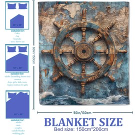 Plistiz Vintage Nautical Ship Wheel Throw Blanket for Women Girls Boys, Soft Flannel Blankets Gifts for Living Room Couch, Home, Sofa Decor, 50"x60"