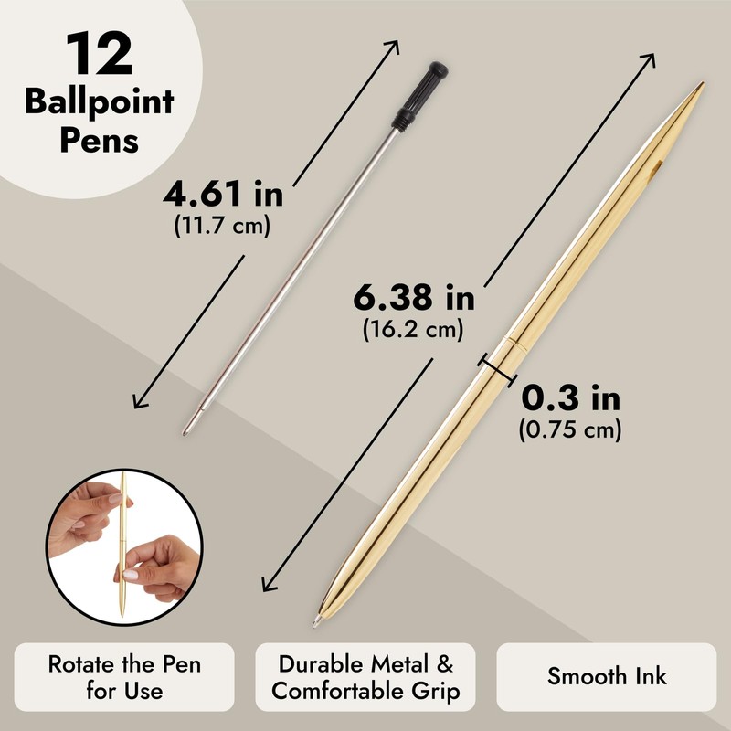 Juvale Gold Ballpoint Pens - Pack of 12, 1 Mm