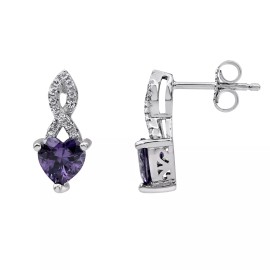 Unique Designs Valentine Gift Silver Jewelry Set Amethyst Heart Pendant, Drop Earrings And Ring