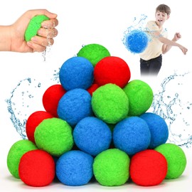 Aurasky Water Bombs Reusable Softball, Pack of 30 Water Bombs Set, Splash Balls, Cotton Water Balls, Water Balloons, Gift for Children, Summer, Outdoor, Water Games
