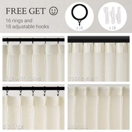 Topfinel Pinch Pleated Curtains 90 Inches Long 1 Panels Set,Natural Cream Semi Sheer Cotton Blend Fabric Aesthetic Advanced Curtain Drapes for Living Room Bedroom,72x90 inch Length