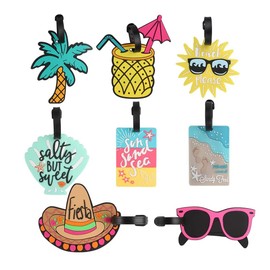 Jzhen Pack of 8 Luggage Tags, PVC Suitcase Tags, Cute Beach Series, Travel Luggage Cartoon ID Tags with Name, Address Labels for Children, Men, Women