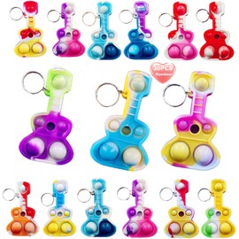 30 Packs Students Gifts Backpack Music Mini Pop Guitar fidgets Keychains for Kindergarten Kids Christmas Party Favors, Small Classroom Prize