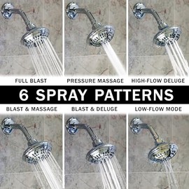 Aqua Elegante 6 Function Luxury Shower Head - High Pressure Boosting, Adjustable Wall Mount, Bathroom Showerhead With Anti-Clog Nozzles For Low Flow Showers - 2.5 GPM - Polished Chrome