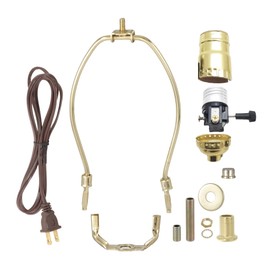 B&P Lamp Table Lamp Wiring Kit with 7 Inch Harp and 3-Way Socket, Brass Finish