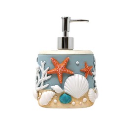 Seaside Splendor Pump Bottle Dispenser – 3D Resin Pump Bottle with Seashells & Starfish Nautical Design for Hand soap, or Lotion, Ocean-Inspired Bathroom Accessories, & Guest Bath Coastal Décor