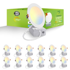 Nirvruxs 12 Pack 6 Inch White 5CCT Ultra-Thin LED Recessed Ceiling Light, 2700K-5000K Optional, with Junction Box, Dimmable Tankless Wafer Downlight 12W Equivalent 110W, 1020LM High Brightness, ETL