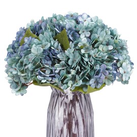 Kimura's Cabin 6pcs Fake Blue Flowers Artificial Silk Hydrangea Flowers Bouquets Faux Hydrangea Stems for Home Table Centerpieces Wedding Party Decoration(Blue, Pack of 6)