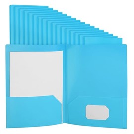 PATIKIL - Carpetas de plástico azul con bolsillos, paquete de 50 carpetas de bolsillo de plástico con dos bolsillos, tamaño carta, resistente para por
