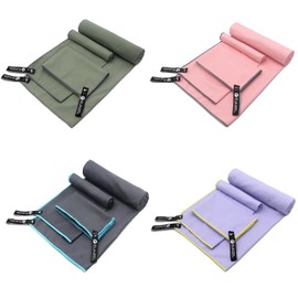 4 Set Quick Dry Camping Towel, Microfiber Travel Towel Super Absorbent Fast Drying Towel for Camping, Beach, Gym, Backpacking & Swimming(Four 3-Piece Towel Sets, Army Green/ Grey/ Taro Purple/ Pink)