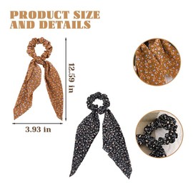 Hair Scrunchies Ribbons for Girls Women Black and Red Hair Bows Floral Bowknot Hair Scarf Elastic Vintage Floral Scrunchie Bow Ties for Women Girls Ponytail Holders for Thick Thin Hair 2 Pcs