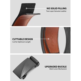 SKiporty Mens Belt,Ratchet Belts for Men Leather 1 3/8'' Adjustable for Dress Jeans C-Black 01 28" to 34" Waist Adjustable