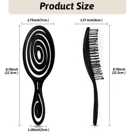 Flexible Soft Pin Bristle Hair Brush, Detangling Wet & Dry Hair Brush, Gentle Spiral Brushes for Women Men kids, Comfortable Vented Detangle Brush, Anti Static Hairbrush For All Hair Types (Black)
