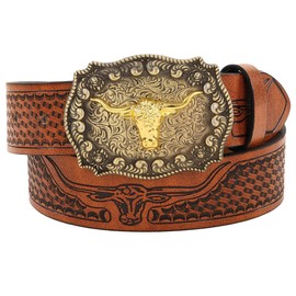 Western Cowgirl Belts for Women Men, Turquoise Buckle Embossed PU Leather Belt for Jeans Pants