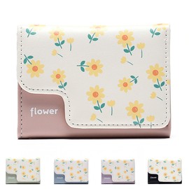 LZSXDWXY Girls Women Wallet Tri-Folded Flowers Wallet Cash Pocket Flowers Print Card Holder Coin Purse with ID Window Elegant Youthful and Cute