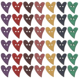 POPETPOP Wooden Buttons for Crafts : 100pcs Heart Shaped Buttons with 2 Holes Colorful Decorative Buttons Vintage Buttons for DIY Scrapbooking Clothes Decoration, Random Color