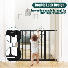 keny 29.7"-46" Baby Gate for Stairs, Auto Close Dog Gates for Doorways, Pressured Mounted No Drilling Pet Gate Extra Wide, One-Hand Opening Dual Lock Stair Gate, Indoor Kids Necessities, Black
