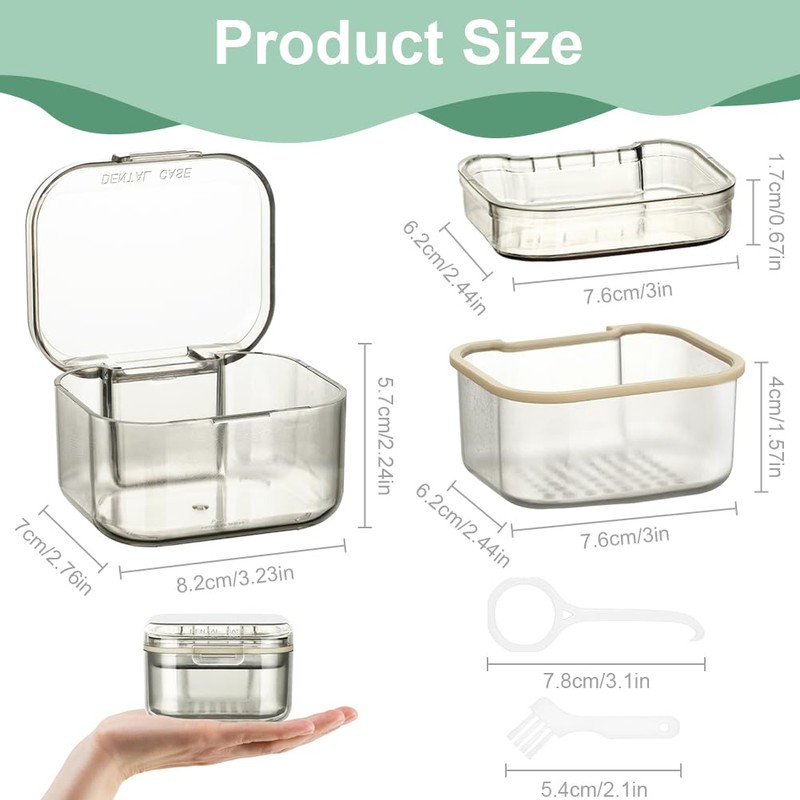 ACWOO Denture Box with Strainer, Portable Container for False Teeth,