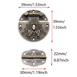 SDTC Tech Antique Butterfly Pattern Round Hasp Latch with Padlock Hole and Oval Hinges for Repairing or Decorating Jewelry Box Cabinet Drawer (2X Hasp + 4X Hinges)