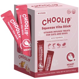 Choolip Grab & Go Squeeze Vita Stick Lickable Treats for Dogs & Cats. 49 Heart Support Sticks with Essential multivitamins. Soft and Tasty Paste for All Life Stages, Supporting Heart Health