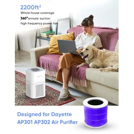 DAYETTE AP301 AP302 Replacement H13 HEPA Air Purifier Filte, Designed for Pets Odors Allergy, Activated Carbon