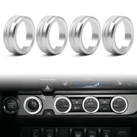 4PCS Car Air Conditioner and Volume Vent Outlet Knob Button Ring Cover, Compatible with Toyota Tacoma 2023 2022 2021 2020 2019 2018 2017 2016, Aluminum Alloy Knob Ring, Silver