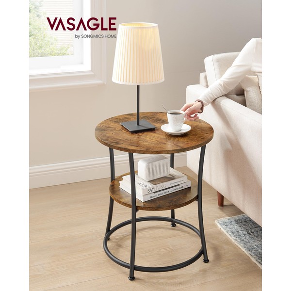 VASAGLE VASAGLE Side Table, Round End Table with 2 Storage