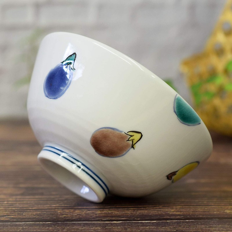 Kutani Ware Rice Bowl, Stylish Dish, Color Eggplant, Ceramic, Rice