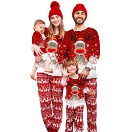 Nicoxijia Family Christmas Matching Pajamas Set Christmas Pajamas Letter Print Top + Plaid Pants Xmas Holidays PJS Sleepwear (Mom, XXXL, Christmas Matching Family Pajamas Sets-Red)